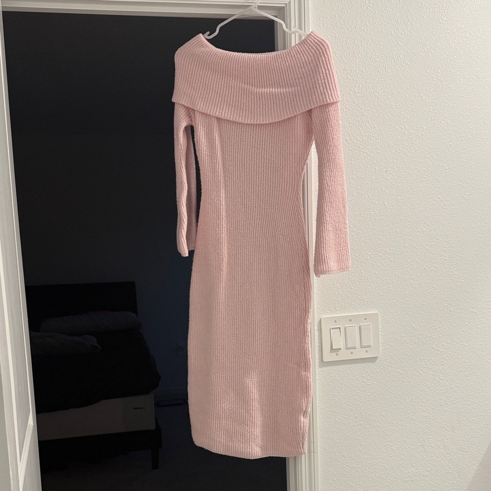 SHEIN Pink Off-Shoulder Long Sleeve Dress